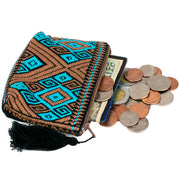 Ketzaly Coin Pouch: 100% Cotton Coin Purse for Women - (Beige-Blue-Black)